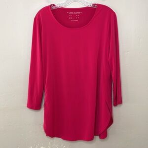 SUSAN GRAVER Modern Essentials Liquid Knit 3/4 Sleeves Tunic Fuchsia QVC Small